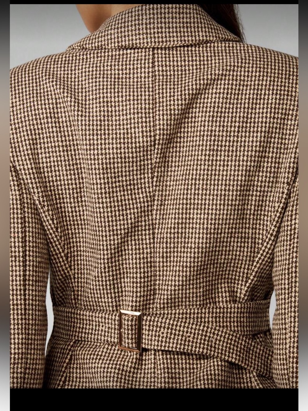 Shoulder padded thick fully lined Tailored cinch waist brown Houndstooth Blazer - Picture 5 of 6